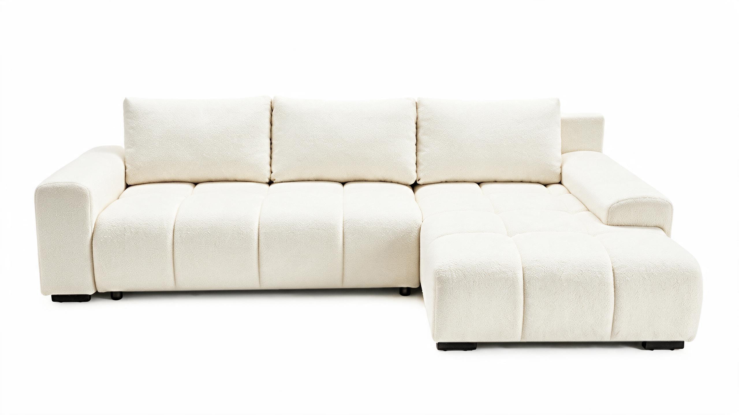 ECKSOFA Ovia mit Bettkasten und Schlaffunktion, Bouclé-Stoff in L-Form - Beige, Textil (270/185cm)
