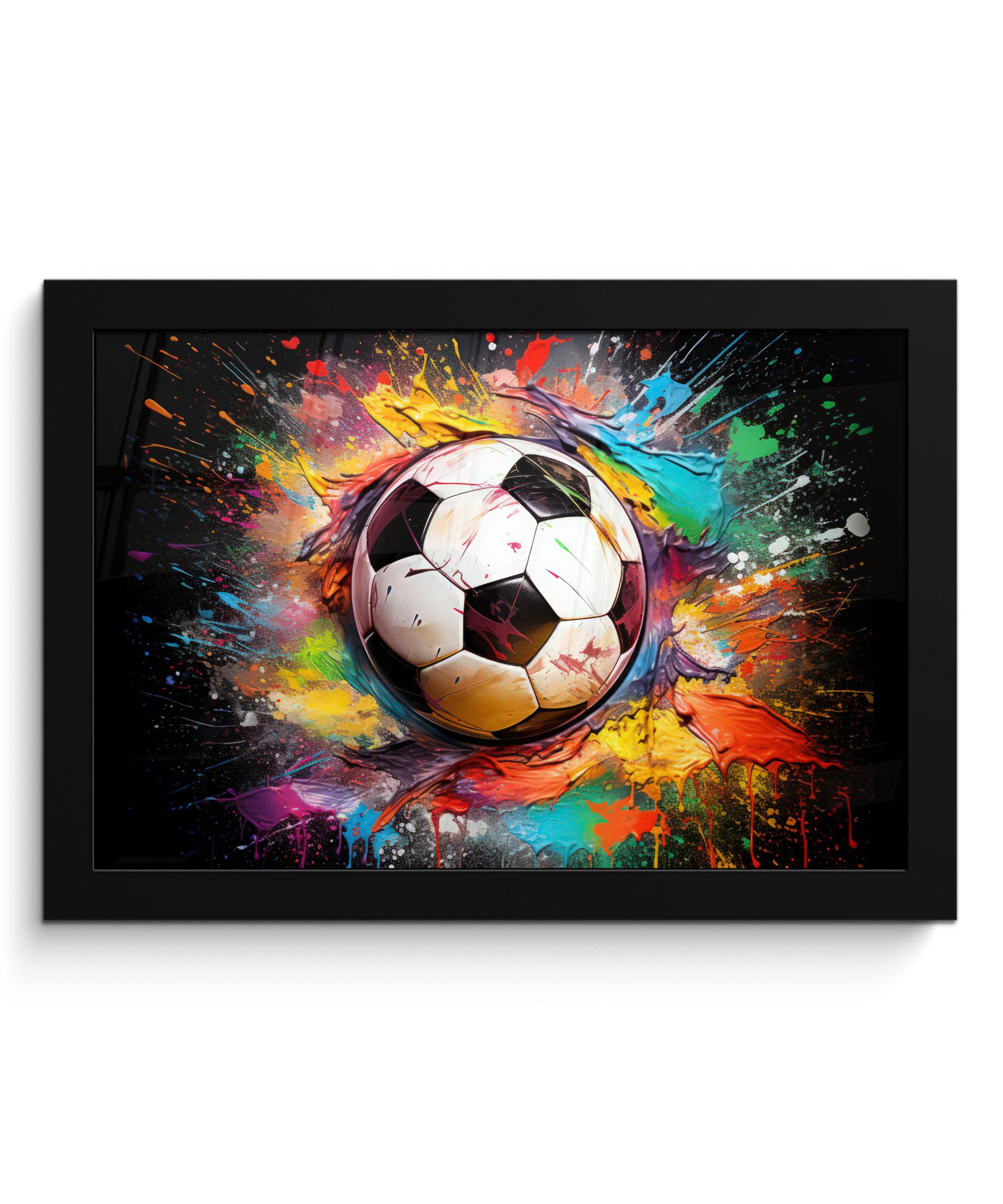 POSTER MIT RAHMEN Fußball - Farbe - Farben - Schwarz - Weiß 30x20 cm - Weiß, Papier (30/20cm) - MuchoWow