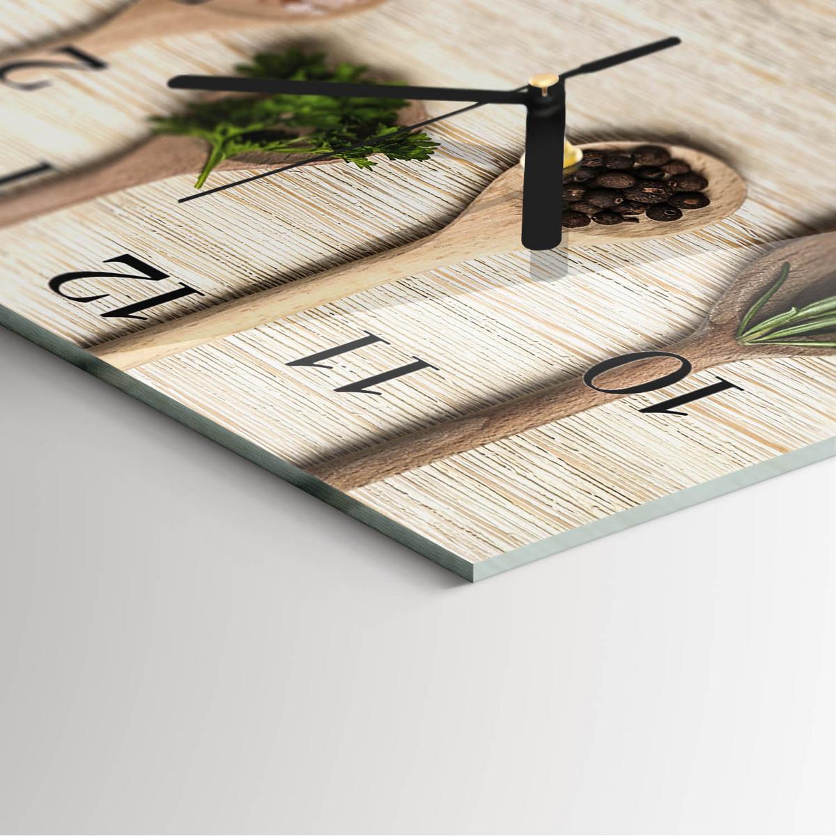 WANDUHR aus Glas 30x30 cm - Holzlöffel - Braun, Glas (30/30/0.4cm) - TULUP
