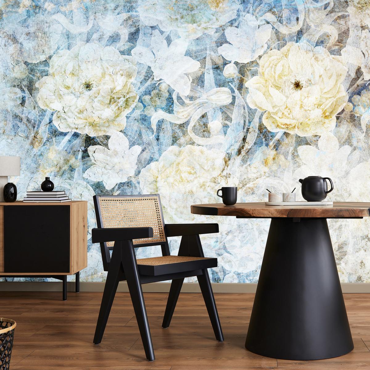 FOTOTAPETE Blumen Abstraktion Vintage Stil 200x140 - Blau/Gelb, Papier (200/140cm) - Muralo