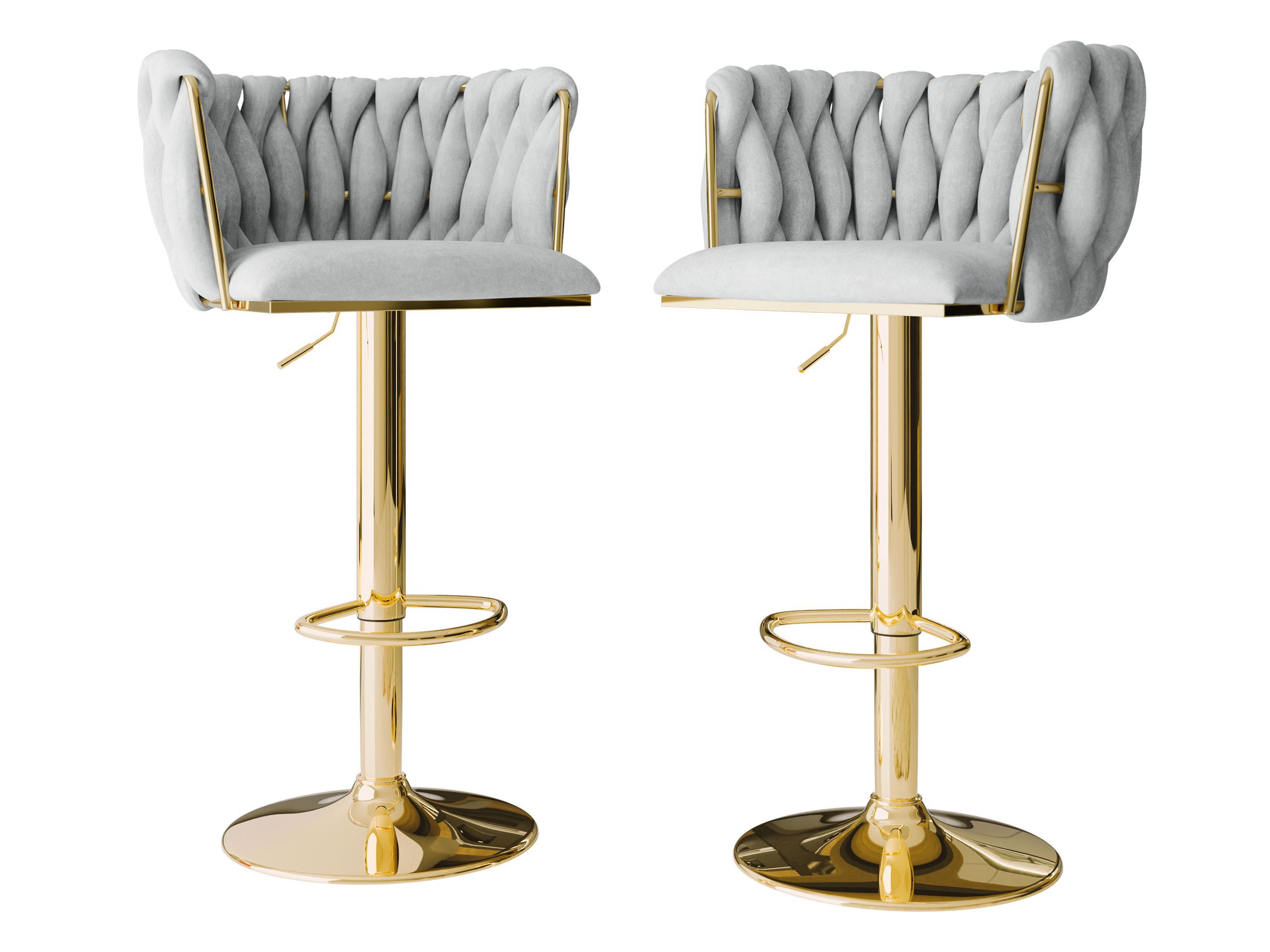 BARHOCKER-SET Muz BS-1142 (2 Stück in Samt) - Goldfarben/Grau, Textil/Metall (50/107/52cm) - MIRJAN24