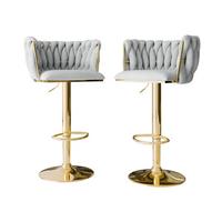 BARHOCKER-SET Muz BS-1142 (2 Stück in Samt) - Goldfarben/Grau, Textil/Metall (50/107/52cm) - MIRJAN24