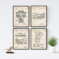 POSTER Set mit 4 Jahrgang eisenbahn patenten A4 Schwarzer Rahmen - Schwarz, Papier (29.7/3cm) - Nacnic