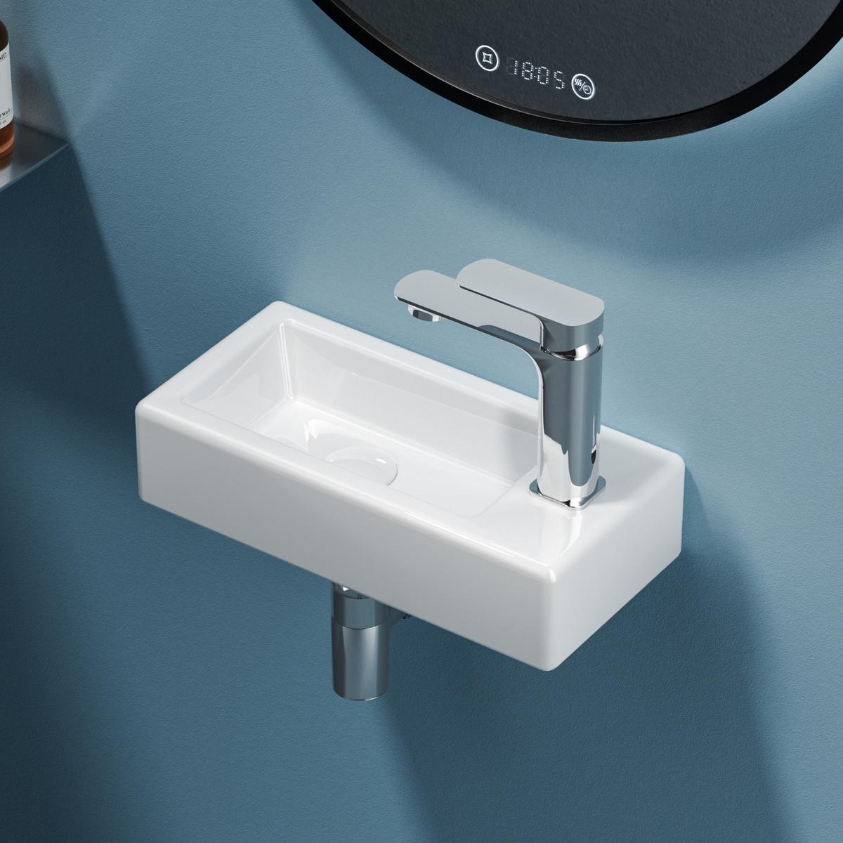 HANDWASCHBECKEN mit pflegeleichter Oberfläche Weiß 40,5 / 20,5 / 10,5 cm - Weiß Hochglanz, Keramik (40.5/10.5/20.5cm) - EMKE