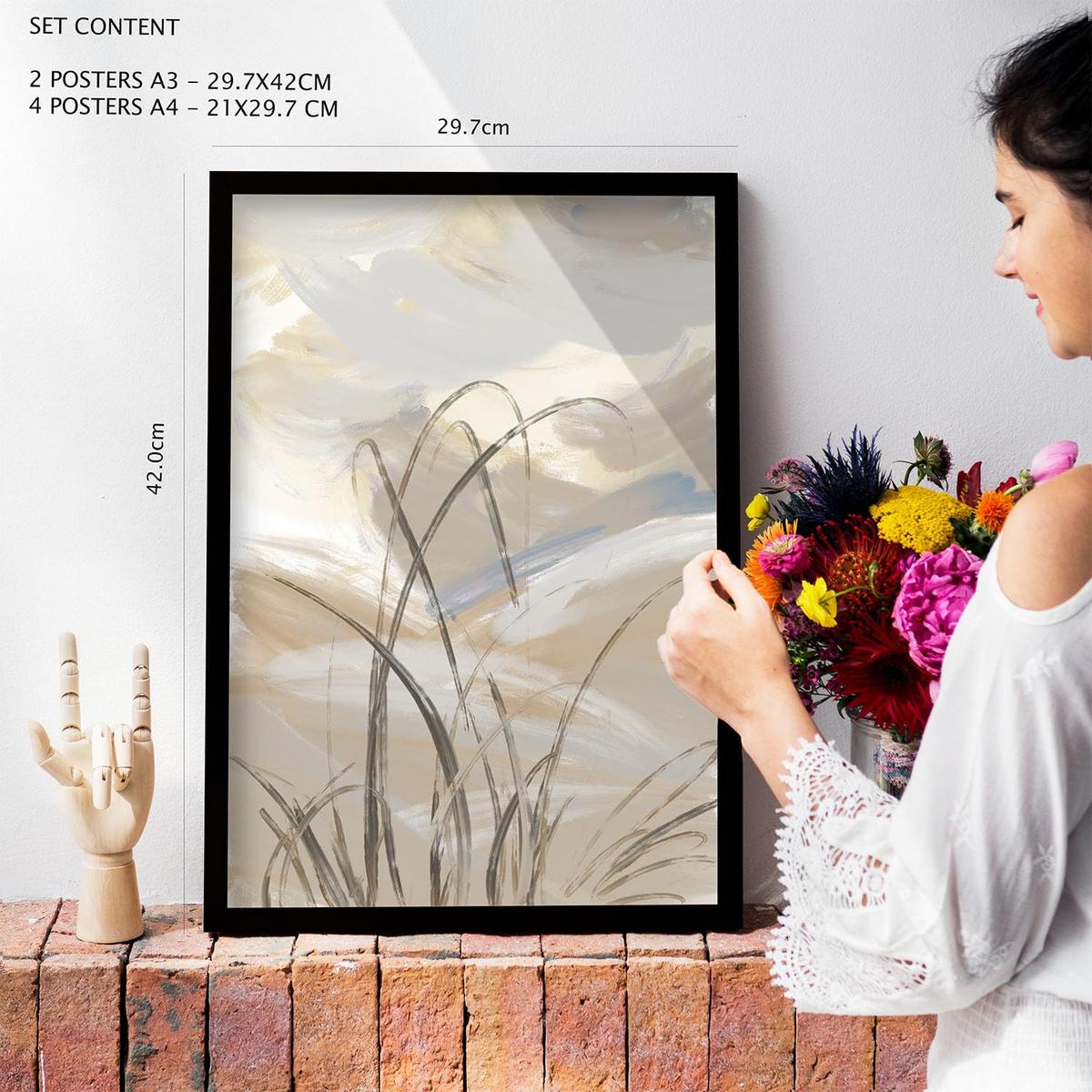 POSTER Set Mit 6 Latente Natur In Kulissen Abstracts Ästhetische Dekorative Gemälde Für Ihr Wohnzimmer, Schlafzimmer, Zuhause A3 & A4 Schwarzer Rahmen - Schwarz, Papier (29/3cm) - Nacnic