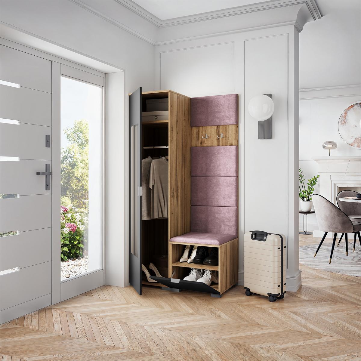 GARDEROBENSCHRANK VIRA 95/181/51 cm Modern Garderobe-Set Eiche Wotan - Eiche Wotan/Lila, Holzwerkstoff (95/181/51cm) - MASSENO