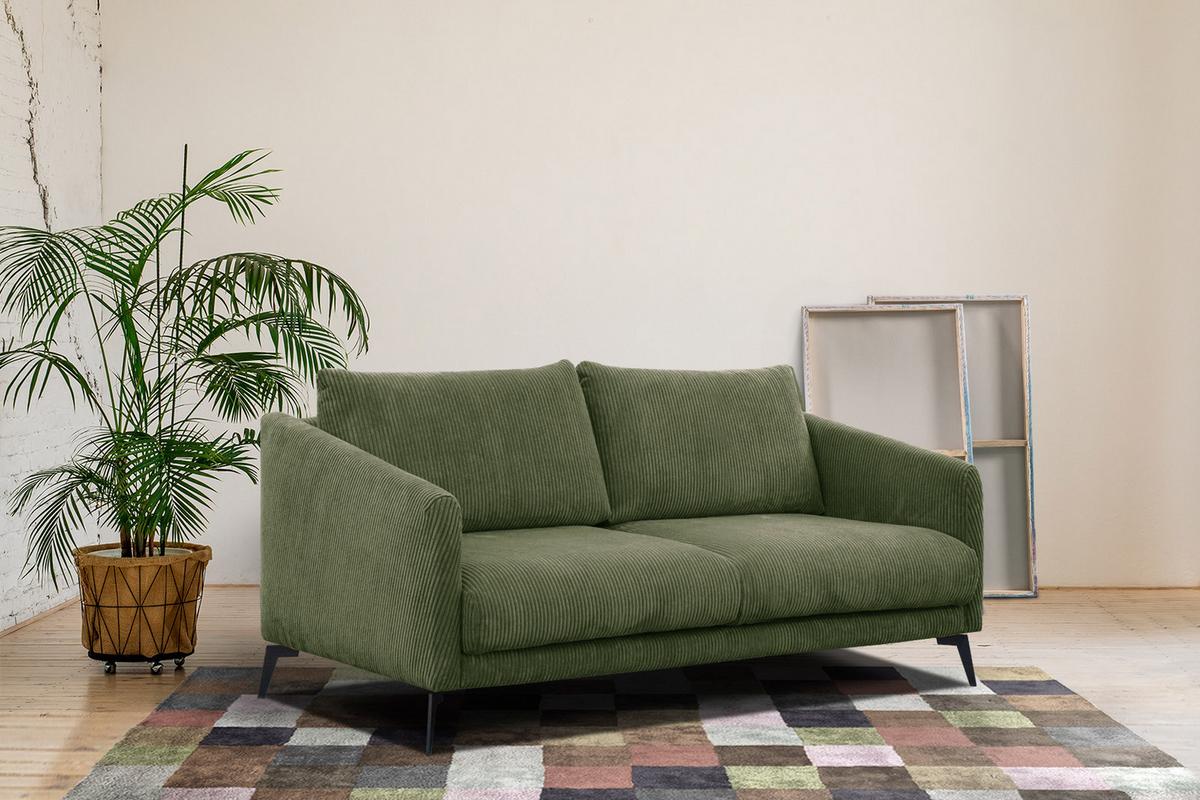 SOFA VILT 2,5-Sitzer, olivgrün - Schwarz/Olivgrün, Holzwerkstoff/Textil (202/89/94cm) - Wozimo
