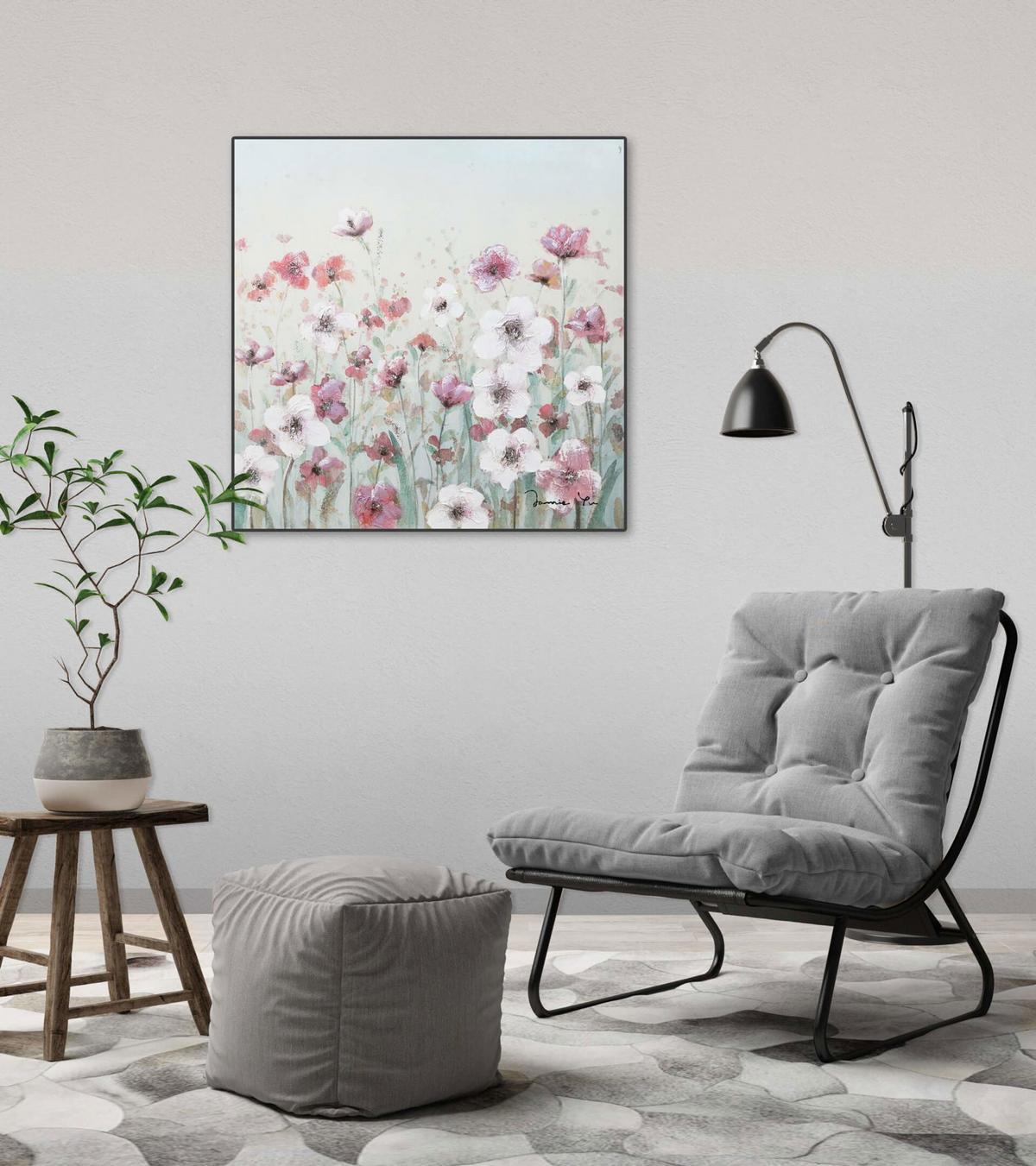 ACRYLBILD HANDGEMALT 60/60 cm - Blau/Pink, Holz/Textil (60/60cm) - KUNSTLOFT
