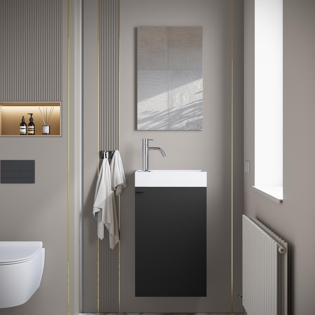 GÄSTE-WC-MÖBELSET Apollo 2 Teile Schwarz Matt - 40 x 22 x 64 cm - Schwarz, Holz (40/68/22cm) - Badplaats