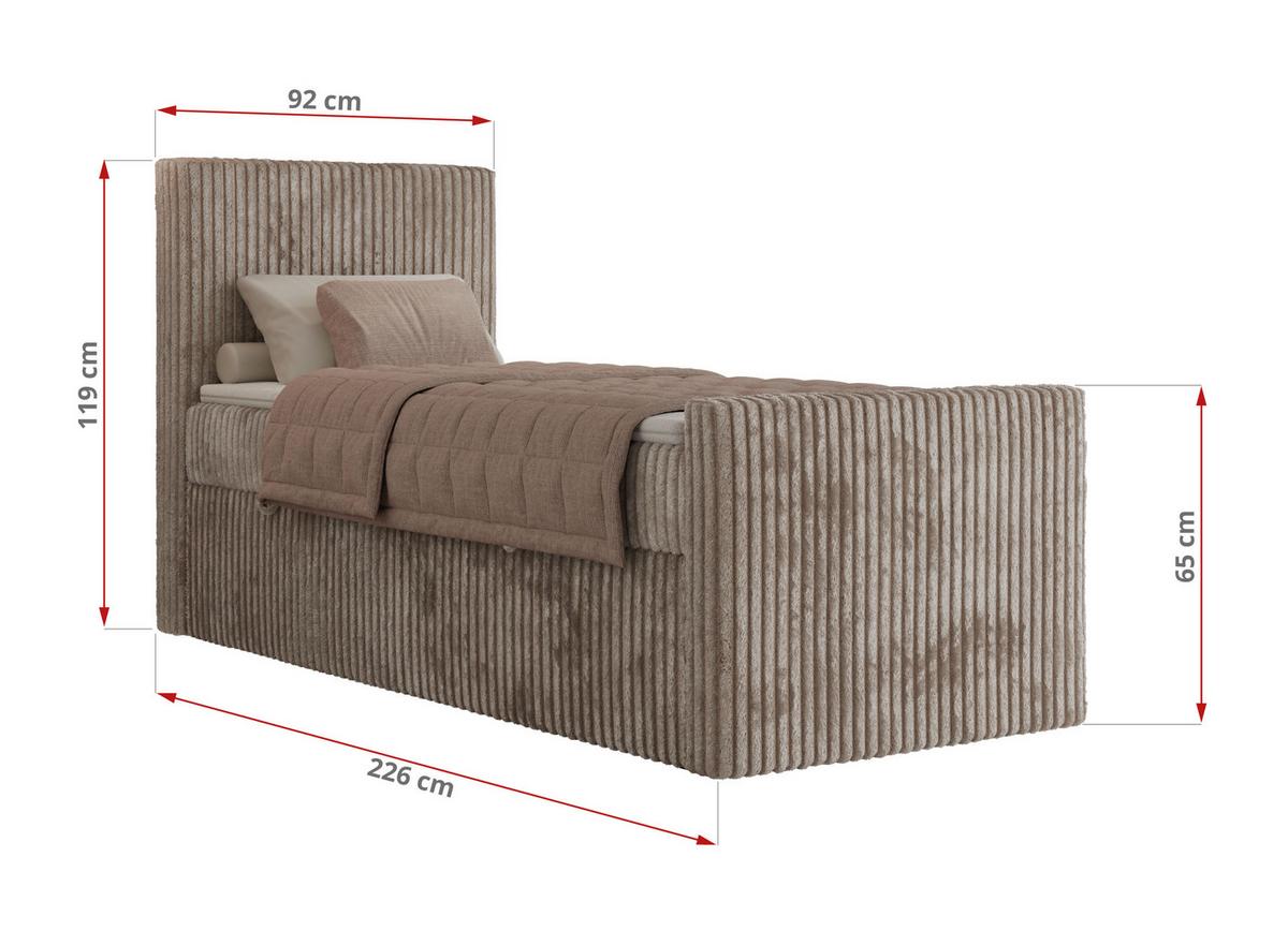 BOXBETT TILIANO DUO 90/200 - Hellbraun Cord - H3 - Topper Visco - Rechts Seite - Hellbraun, Textil (90/200cm) - MKS