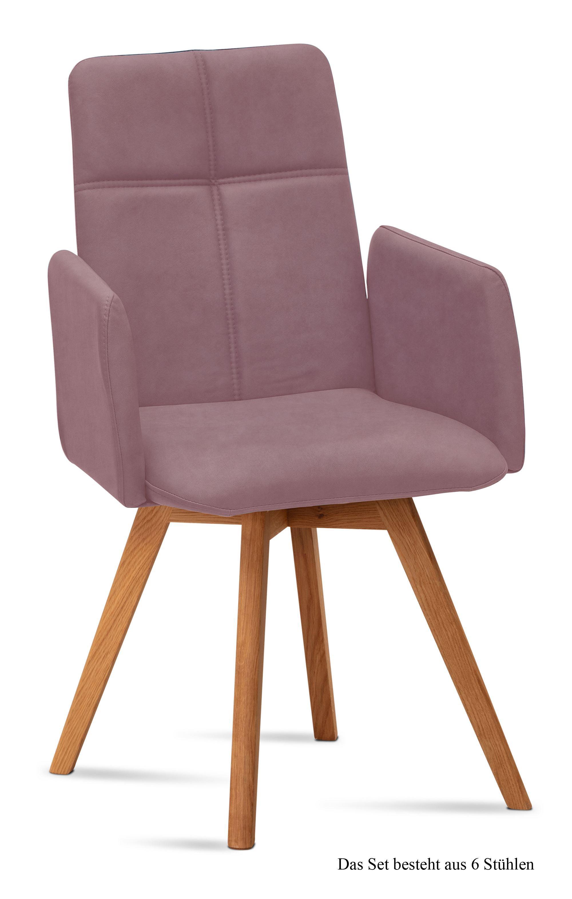 ARMLEHNSTUHL (6er-Set) Dinah 52x92x60 Eiche geölt/Rosewood - Eichefarben/Dunkelrosa, Kunststoff (60/92/52cm) - 58aufmkessel