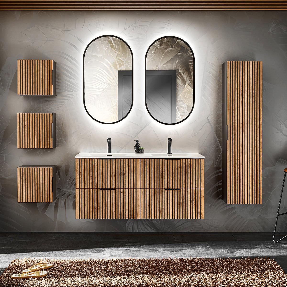 BADMÖBEL 120.4cm Gaia 2er-Set Holz in Eichenoptik und Schwarz - Braun, Holzwerkstoff (120.4/57/46cm) - Petits-meubles