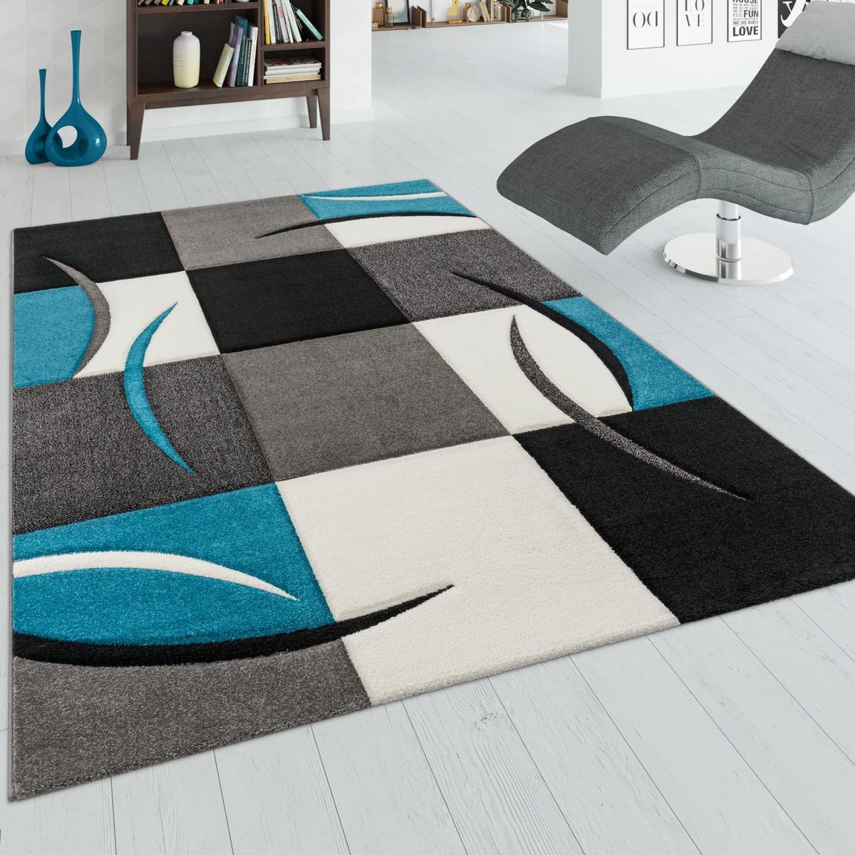 KURZFLORTEPPICH, kariert, Florhöhe 12 mm, Türkis, 160 x 230 cm - Blau, Textil (230/160cm) - KADIMA DESIGN