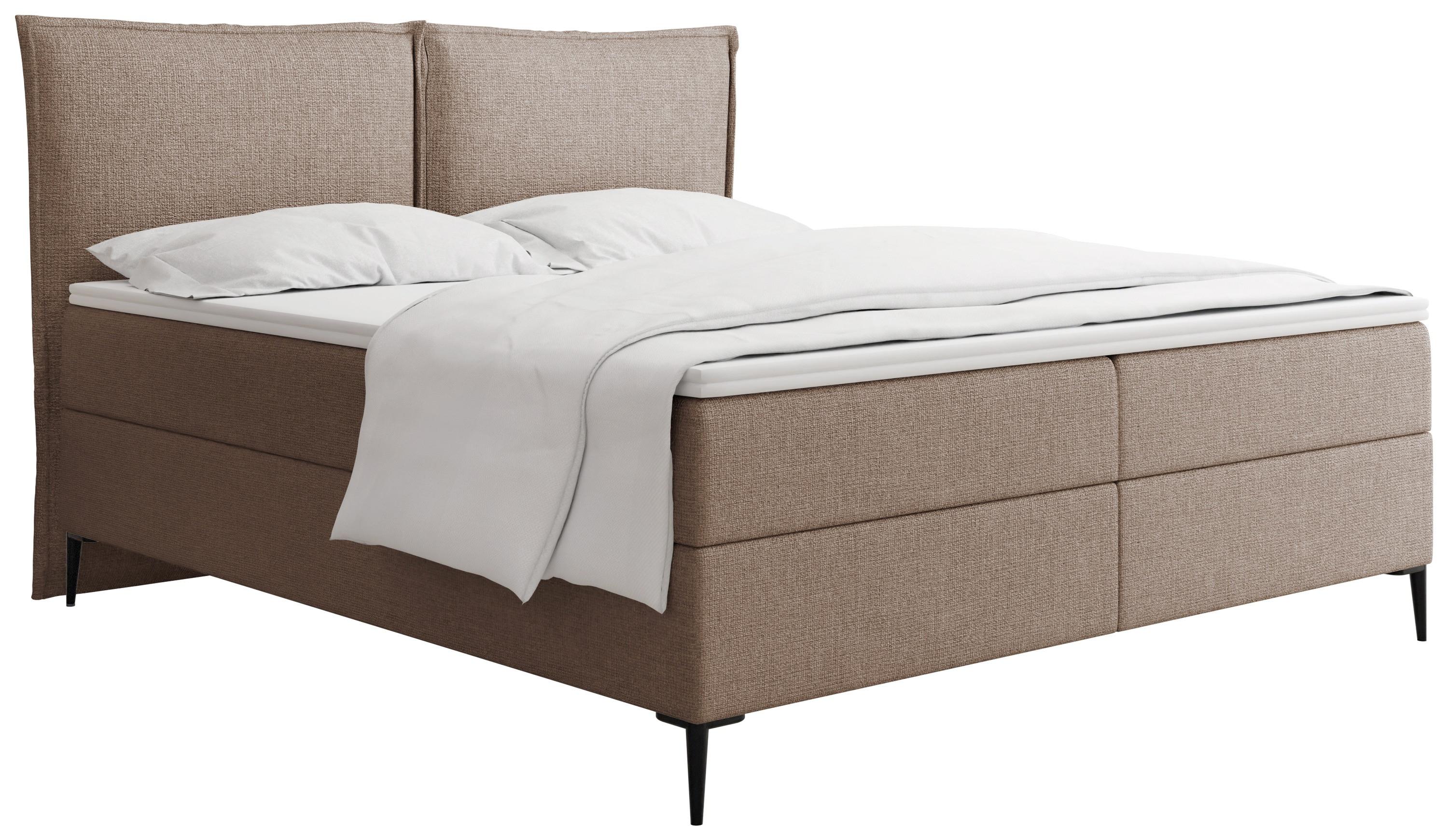 BOXBETT Calio Rise mit Bettkasten, Braun Chenille 200x200 cm – inkl. H4 Taschenfederkern Matratze & Foam Topper - Beige/Schwarz, Holz/Holzwerkstoff (200/200cm) - WFL GROUP