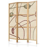 PARAVENT Japanischer 3-tlg 135x172 cm Retro Abstraktion - Beige, Holz/Textil (135/172/3cm) - Muralo