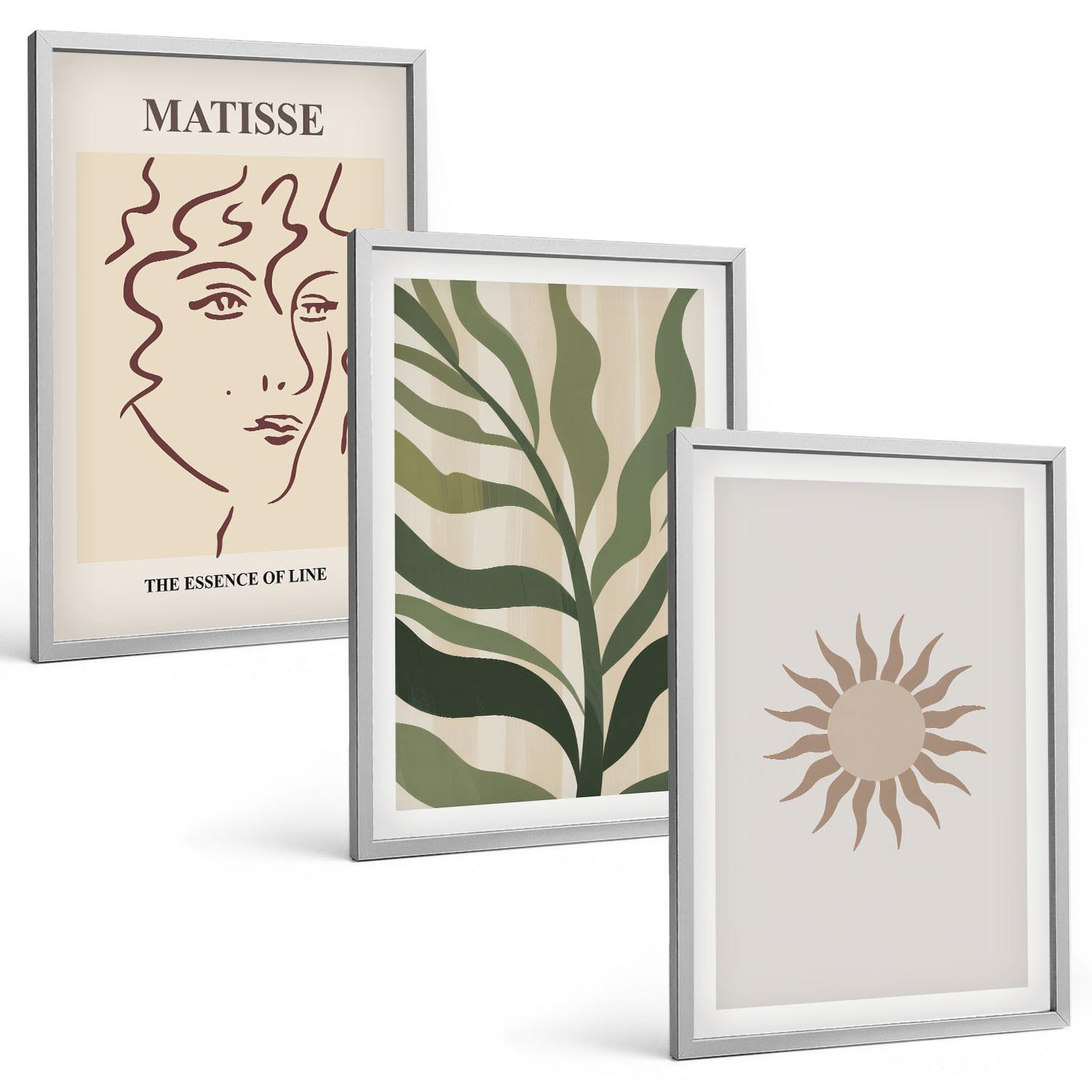 BILDER SET 3er Set - 40x60 cm Silberner Rahmen - Abstrakte Pflanzenmuster - Silberfarben, Kunststoff (40/60cm) - TULUP