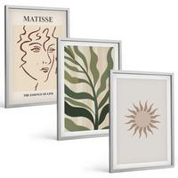 BILDER SET 3er Set - 40x60 cm Silberner Rahmen - Abstrakte Pflanzenmuster - Silberfarben, Kunststoff (40/60cm) - TULUP