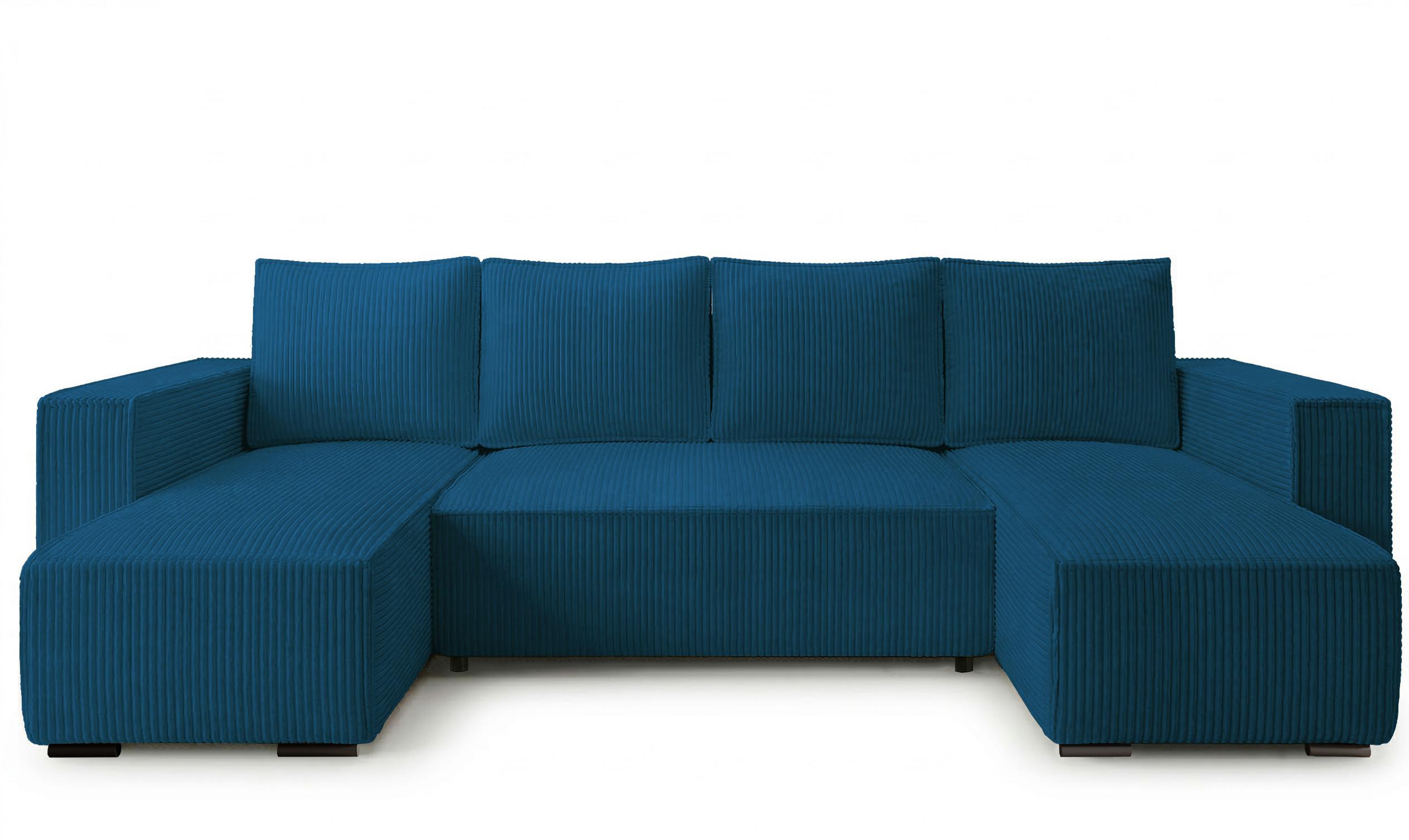 WOHNLANDSCHAFT CUDDY U mit Schlaffunktion und Bettkasten, Farbe: Blau, Cordstoff - Blau, Textil (305/85/140cm) - Storez24