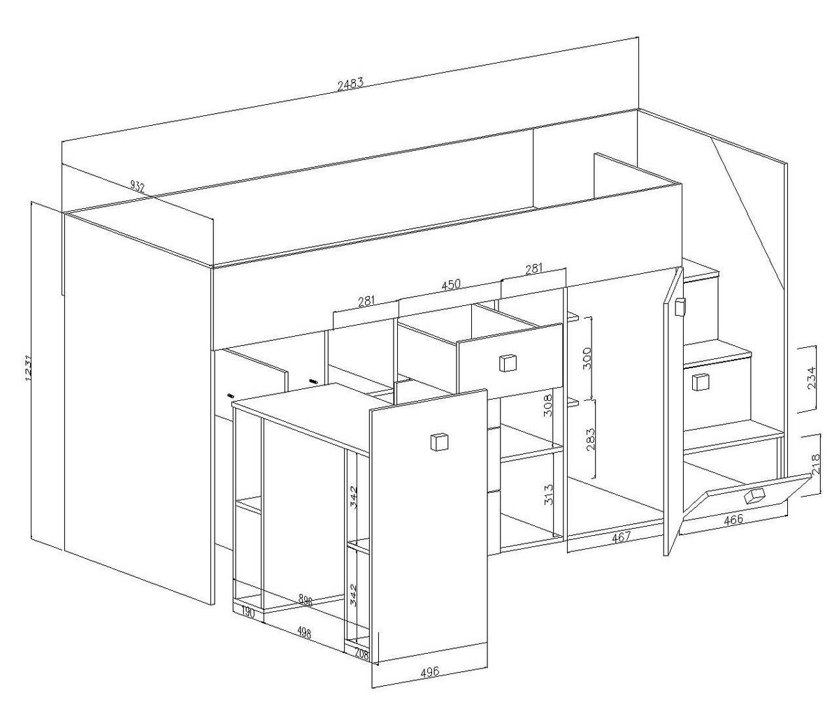 HOCHBETT 248,5/93/123 - Weiß/Grau, Holz (90/200cm) - MÖBEL KRYSPOL