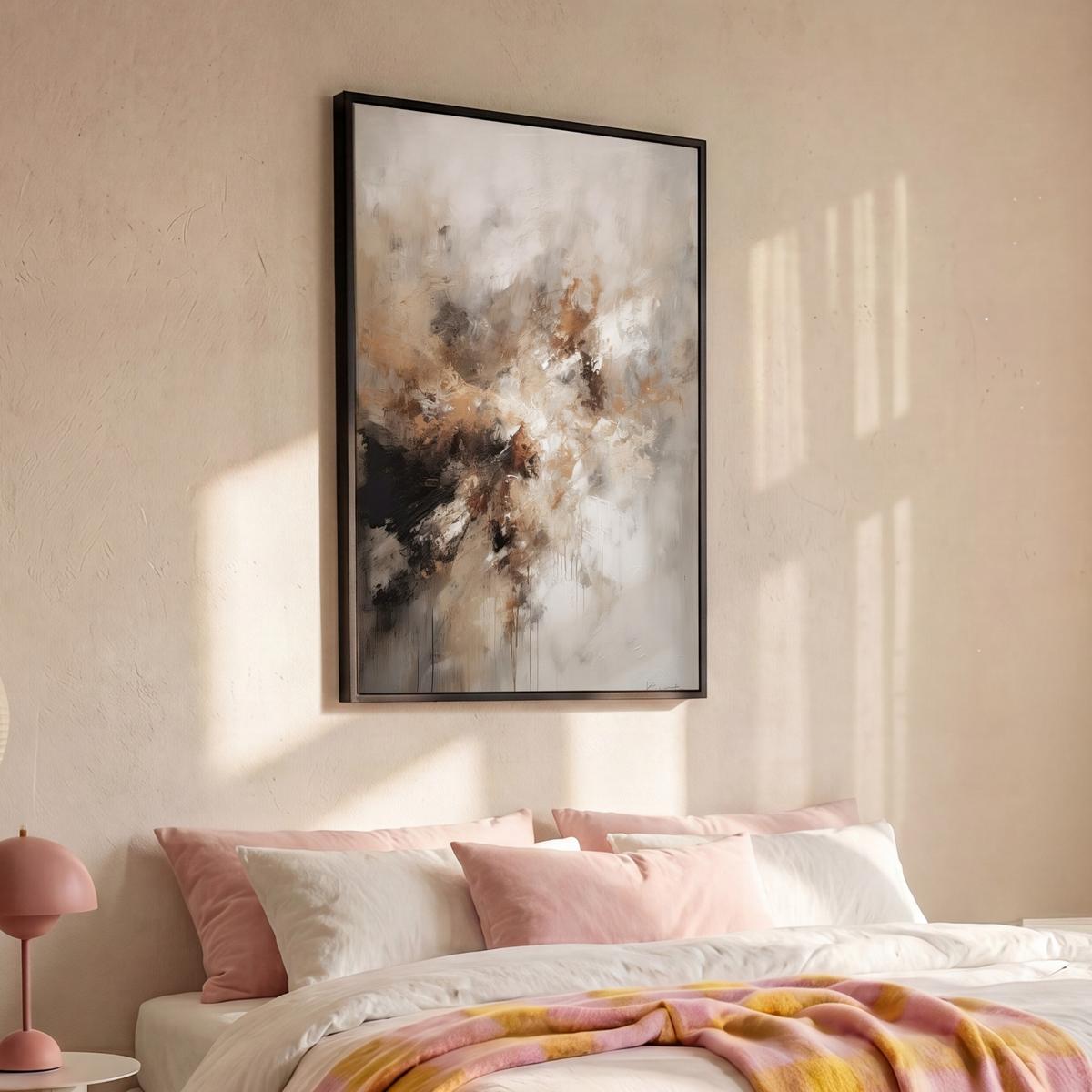 LEINWAND Bilder mit Rahmen - Farbe - Abstrakt - Beige - Kunst - 90x140 - Greige, Textil (90/140cm) - MuchoWow