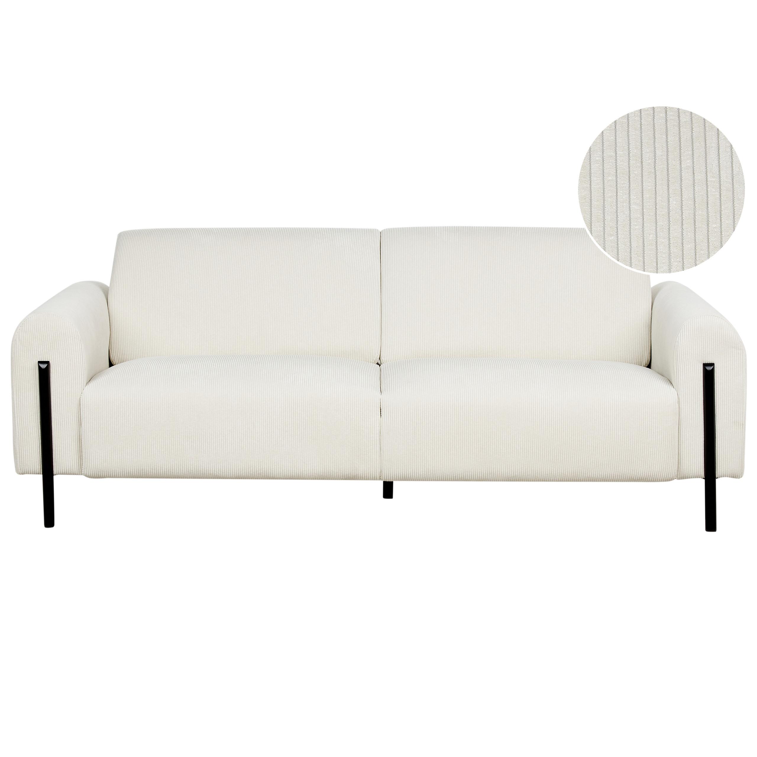 3-SITZER-SOFA Cord cremeweiß Askim - Schwarz/Weiß, Textil (207/87/89cm) - Beliani