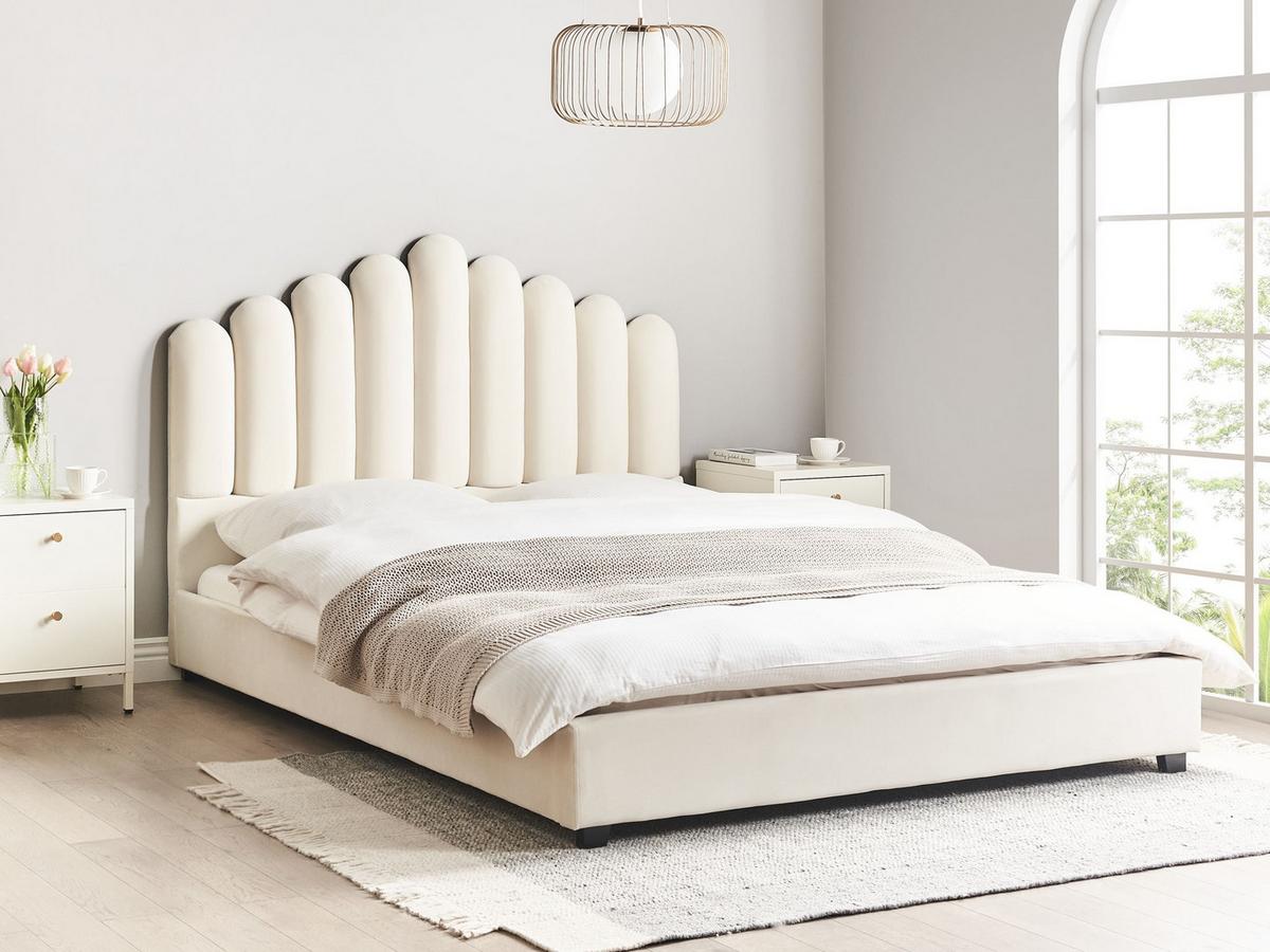 BETT 160/200 cm Cremeweiß Vincennes - Schwarz/Weiß, Textil (160/200cm) - Beliani