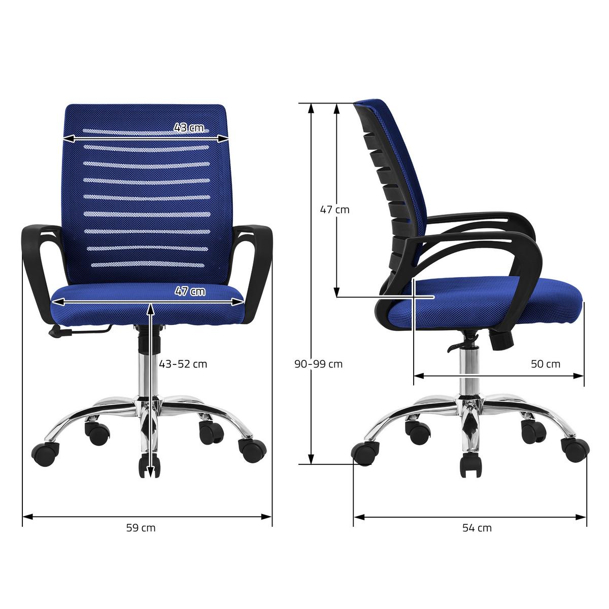 BÜROSTUHL Blau - Blau, Metall (54/99/59cm) - ML-DESIGN