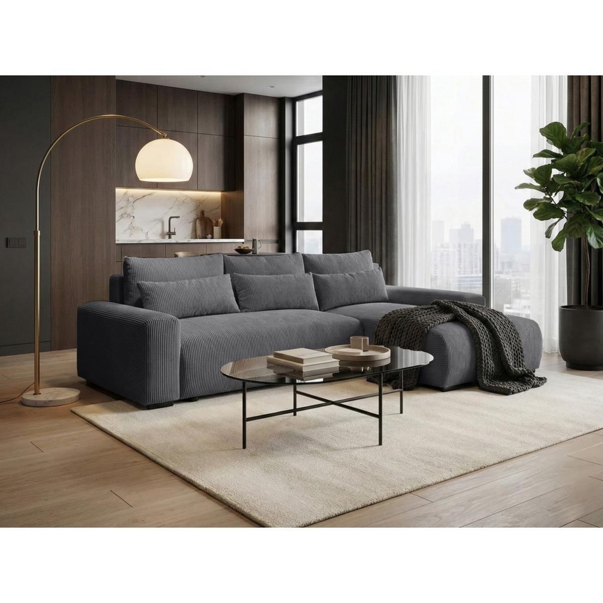 ECKSCHLAFSOFA Benny dunkelgrau rechts - Dunkelgrau/Schwarz, Kunststoff/Textil (271/185cm) - Beautysofa