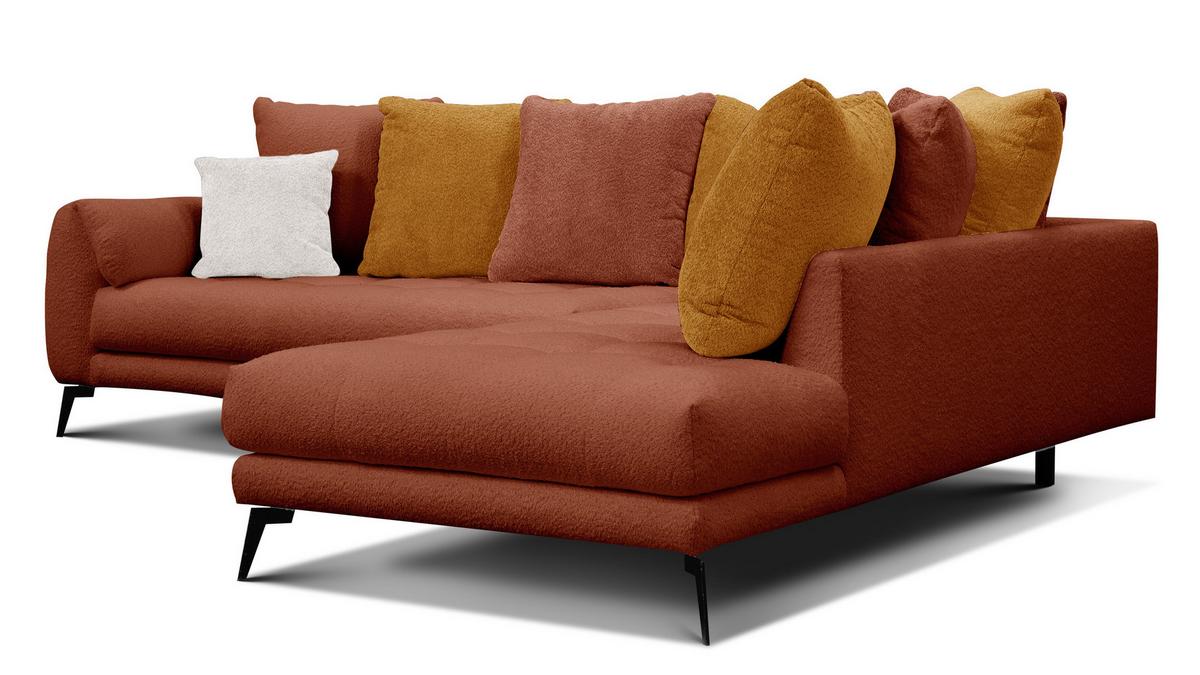 ECKSOFA CALME 5-Sitzer, dunkelorange und écru - Dunkelorange/Schwarz, Holz/Textil (294/229cm) - Wozimo