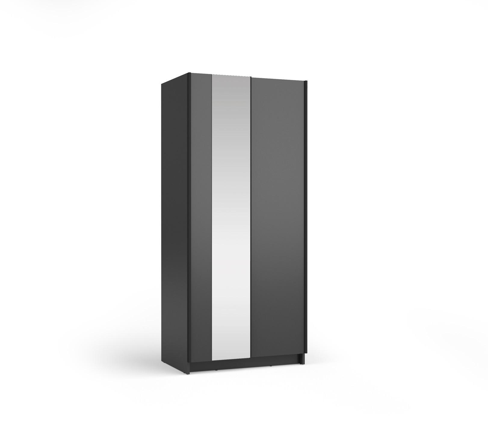 SCHWEBETÜRENSCHRANK CERON 80/182/54,6cm 2-türig mit Spiegel Schwarz - Schwarz, Holzwerkstoff (80/182/54.6cm) - MASSENO