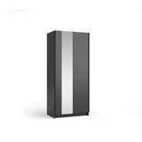 SCHWEBETÜRENSCHRANK CERON 80/182/54,6cm 2-türig mit Spiegel Schwarz - Schwarz, Holzwerkstoff (80/182/54.6cm) - MASSENO