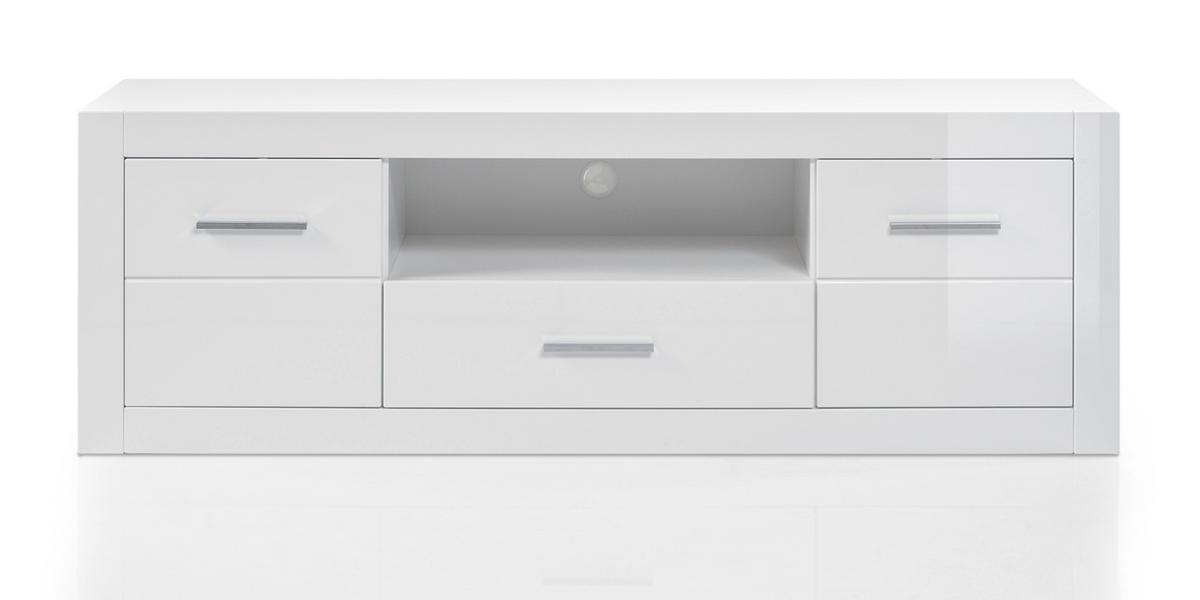 TV-LOWBOARD weiß Hochglanz, TV Unterteil Komforthöhe auf Rollen - Chromfarben/Weiß Hochglanz, Holzwerkstoff/Kunststoff (180/61/45cm) - Furn.Design