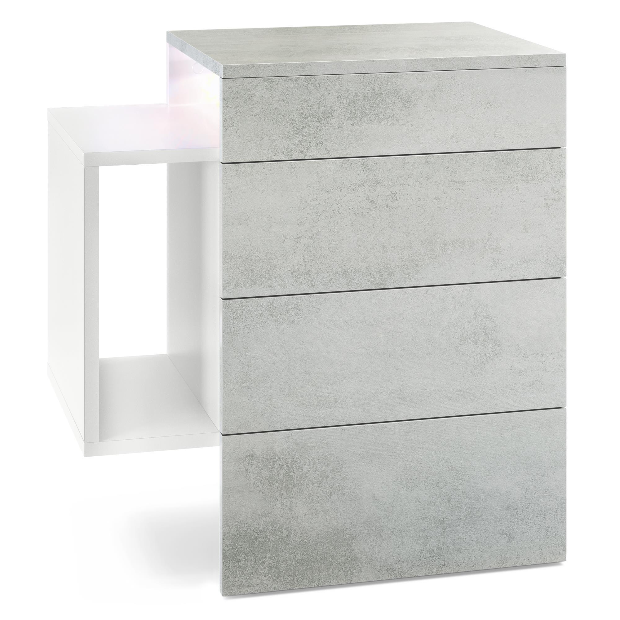 NACHTTISCH Queens Front in Beton Oxid Optik - Hellgrau, Holzwerkstoff (60/63/36cm) - Vladon