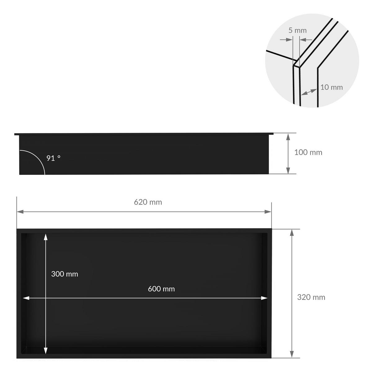 DUSCHNISCHE Schwarz 60/30 cm - Schwarz, Metall (60/30/10cm) - LuxeBath