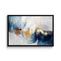 POSTER MIT RAHMENGERAHMTES BILD Gold - Blau - Aquarell - Kunst - Modern 90x60 cm - Hellblau, Papier (90/60cm) - MuchoWow