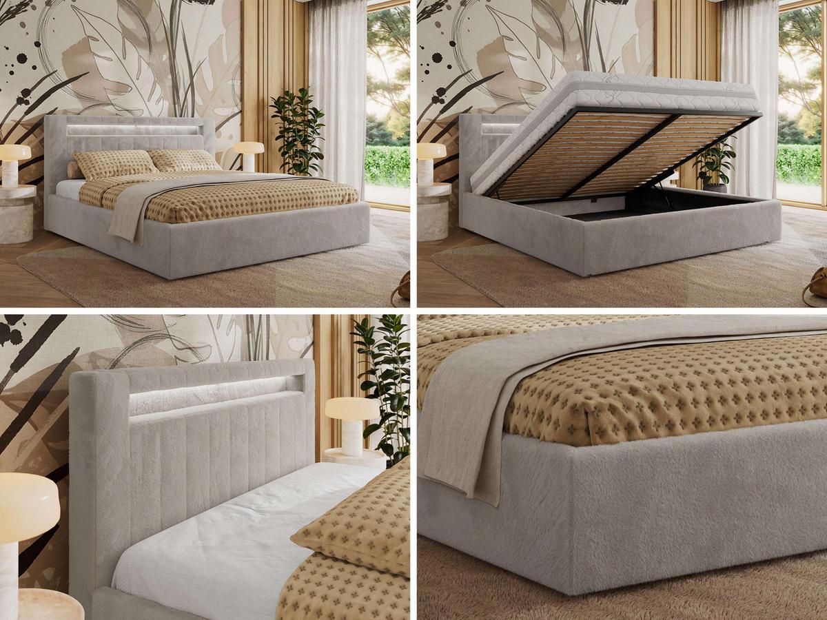 POLSTERBETT GOLD 5 CLASSIC 200/200 - Hellgrau Plüsch - Multipocket-Matratze - Hellgrau, Textil (200/200cm) - MKS