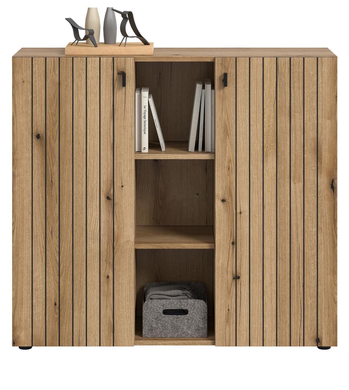 FLURKOMMODE Evoke Eiche 106 cm, Schuhschrank mit eingefräster Rillenoptik - Schwarz/Eiche Artisan, Glas/Holzwerkstoff (106/96/37cm) - Inn.Furn