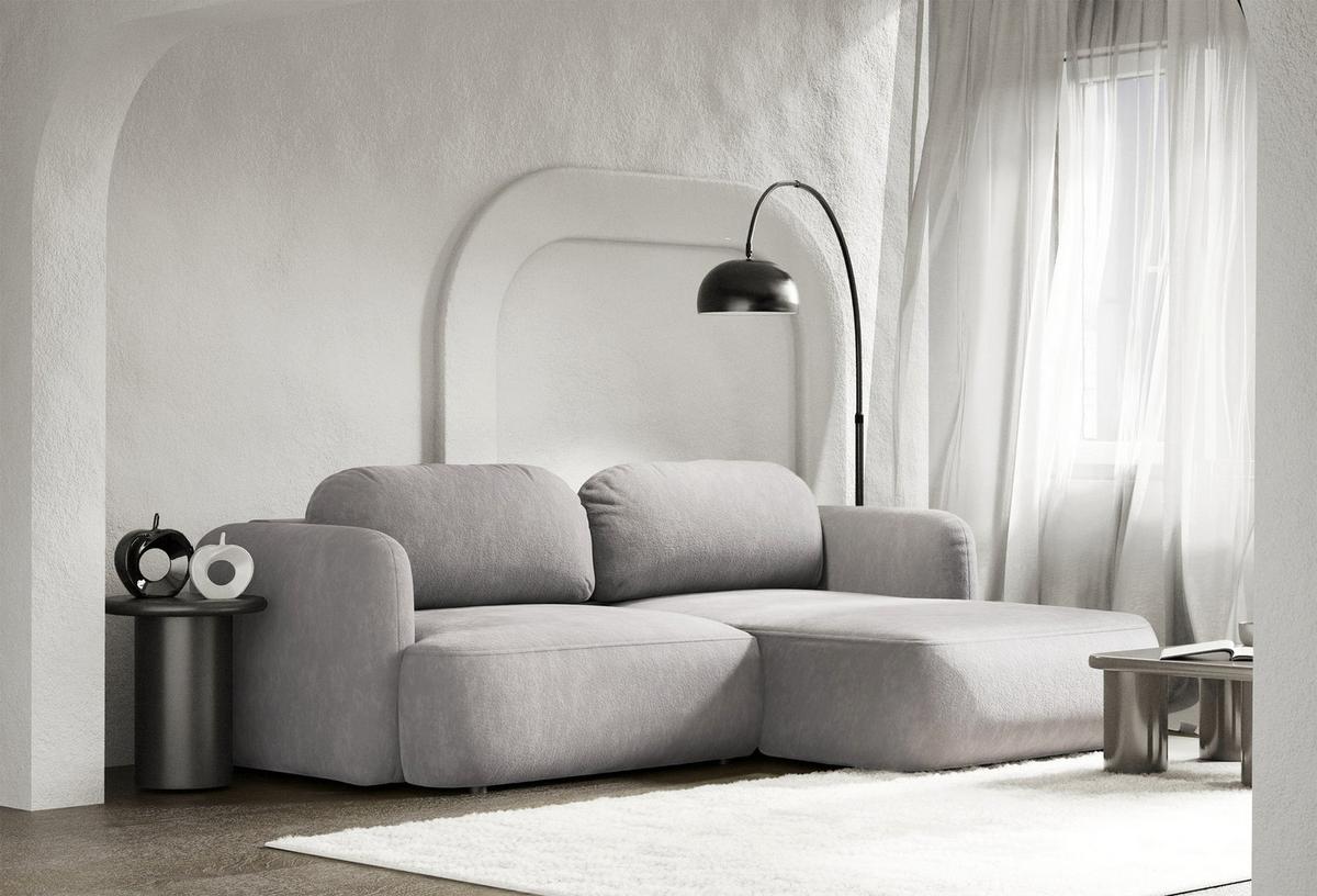 ECKSOFA Tvoya hellgraues Chenille - Hellgrau/Schwarz, Kunststoff/Textil (175/267cm) - Selsey
