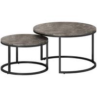 COUCHTISCH rund 2er Set Satztisch mit Metallrahmen, Marmoroptik Grau - Dunkelgrau/Schwarz, Holzwerkstoff/Metall (78.5/78.5/46.5cm) - HOMCOM