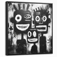 LEINWAND Bilder mit Rahmen - Malerei - Figuren - Schwarz - Abstrakt - 50x50 - Schwarz, Textil (50/50cm) - MuchoWow