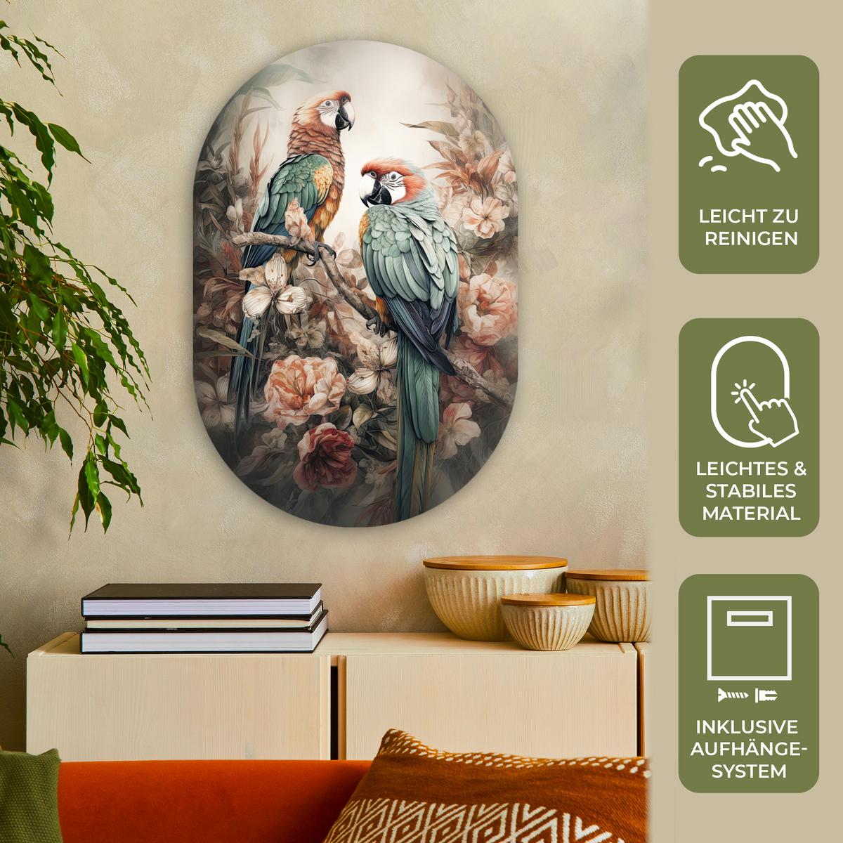 WANDBILD Papageien - Vögel - Natur - Blumen Wanddeko Schlafzimmer 60x90 cm - Baltimorefarben, Kunststoff (60/90cm) - MuchoWow