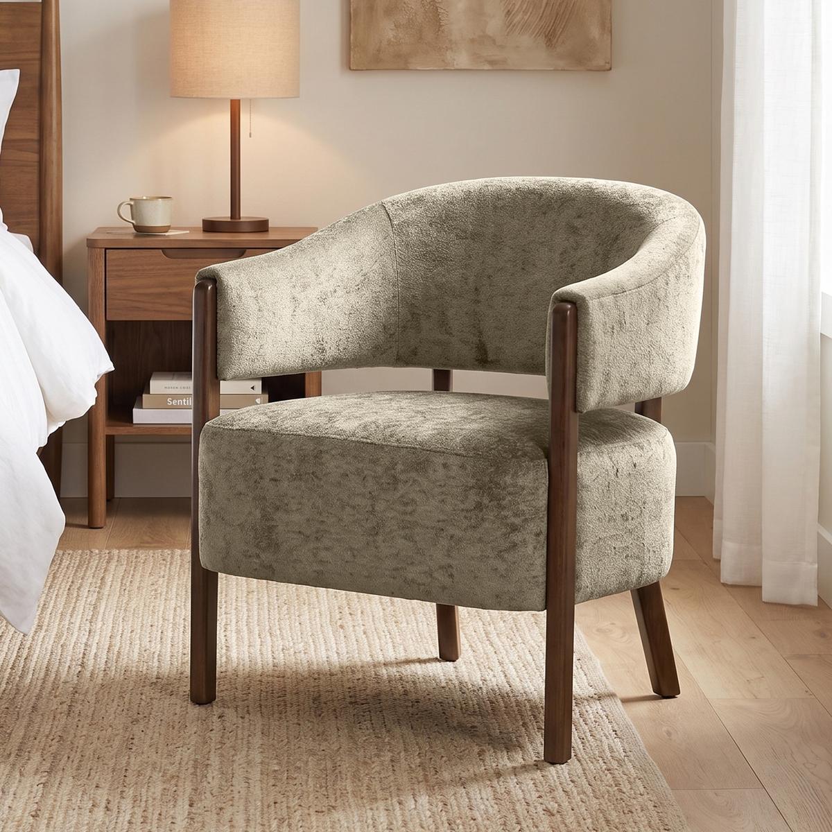 SESSEL Chenille Holz Hellbraun - Hellbraun/Braun, Holz/Textil (63.5/78.5/71cm) - HOMCOM