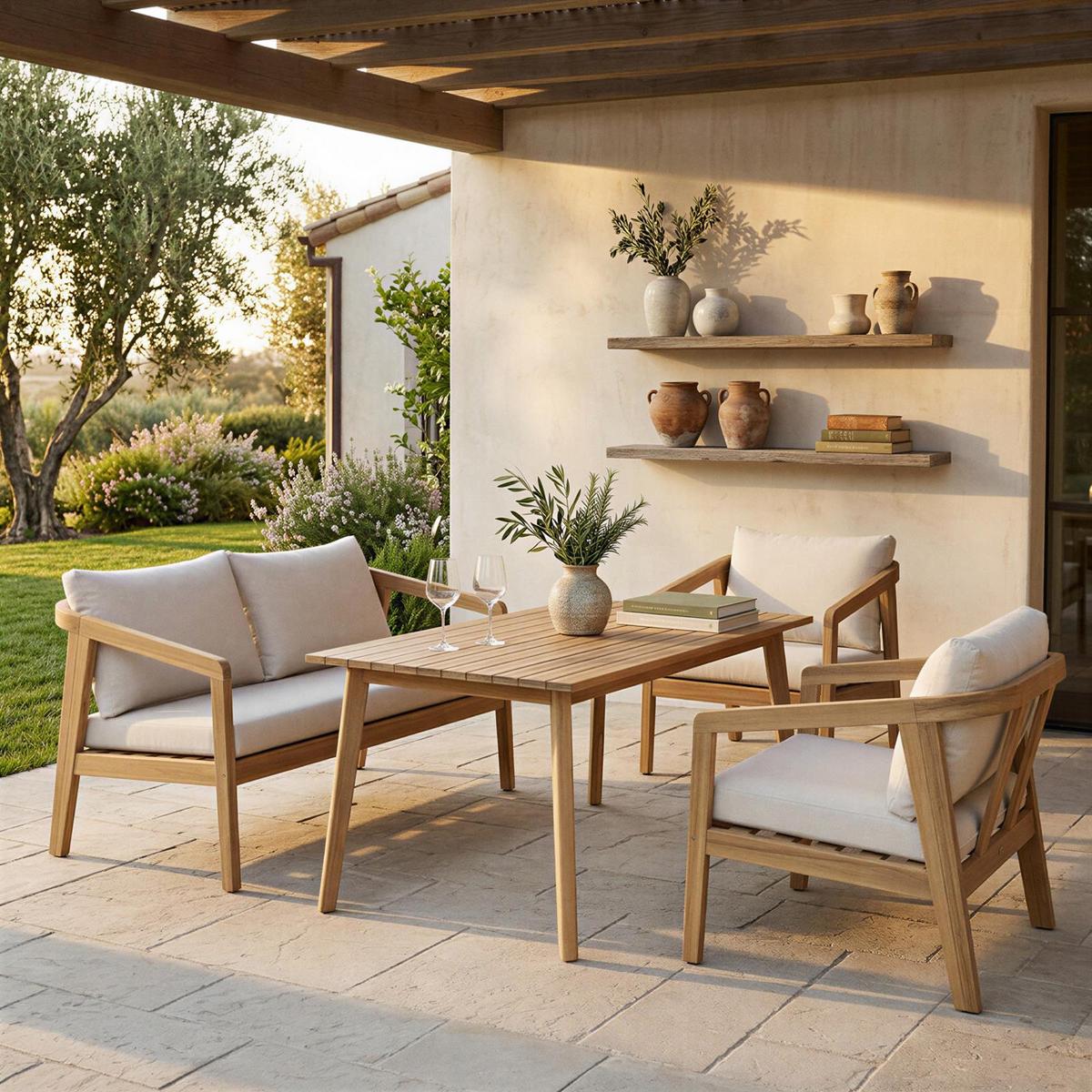 GARTENLOUNGE YAPA 4er Set beige, natur - Beige, Textil - IDIMEX