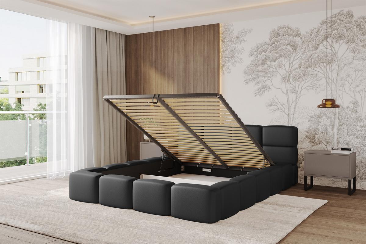 POLSTERBETT mit Bettkasten und Lattenrost, Bett mit Kopfteil, Boxbett ohne Matratze, Doppelbett mit Stauraum - NATA-v1 200x200 Schwarz - Schwarz, Holzwerkstoff/Textil (200/200cm) - ALTDECOR