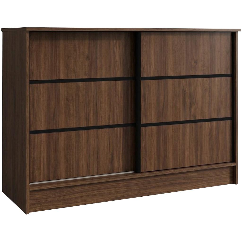 KOMMODE Mirela mit 2 Schiebetüren 120 cm, Walnuss+Schwarz - Walnussfarben/Schwarz, Holzwerkstoff (121/85/43.5cm) - Beautysofa