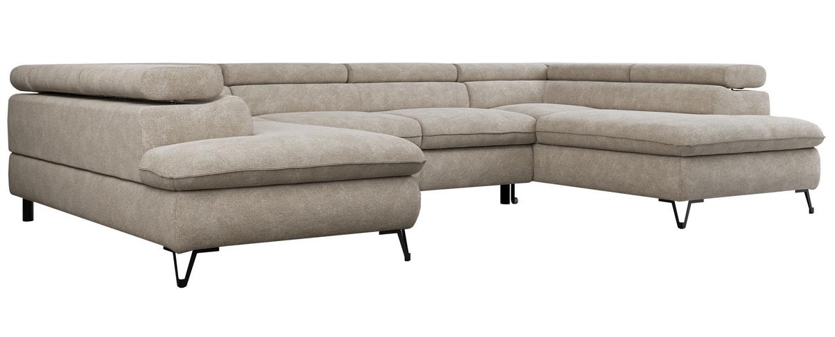 WOHNLANDSCHAFT PEDRO U Struktur Beige - Beige/Schwarz, Textil/Metall (346/76/208cm) - MKS