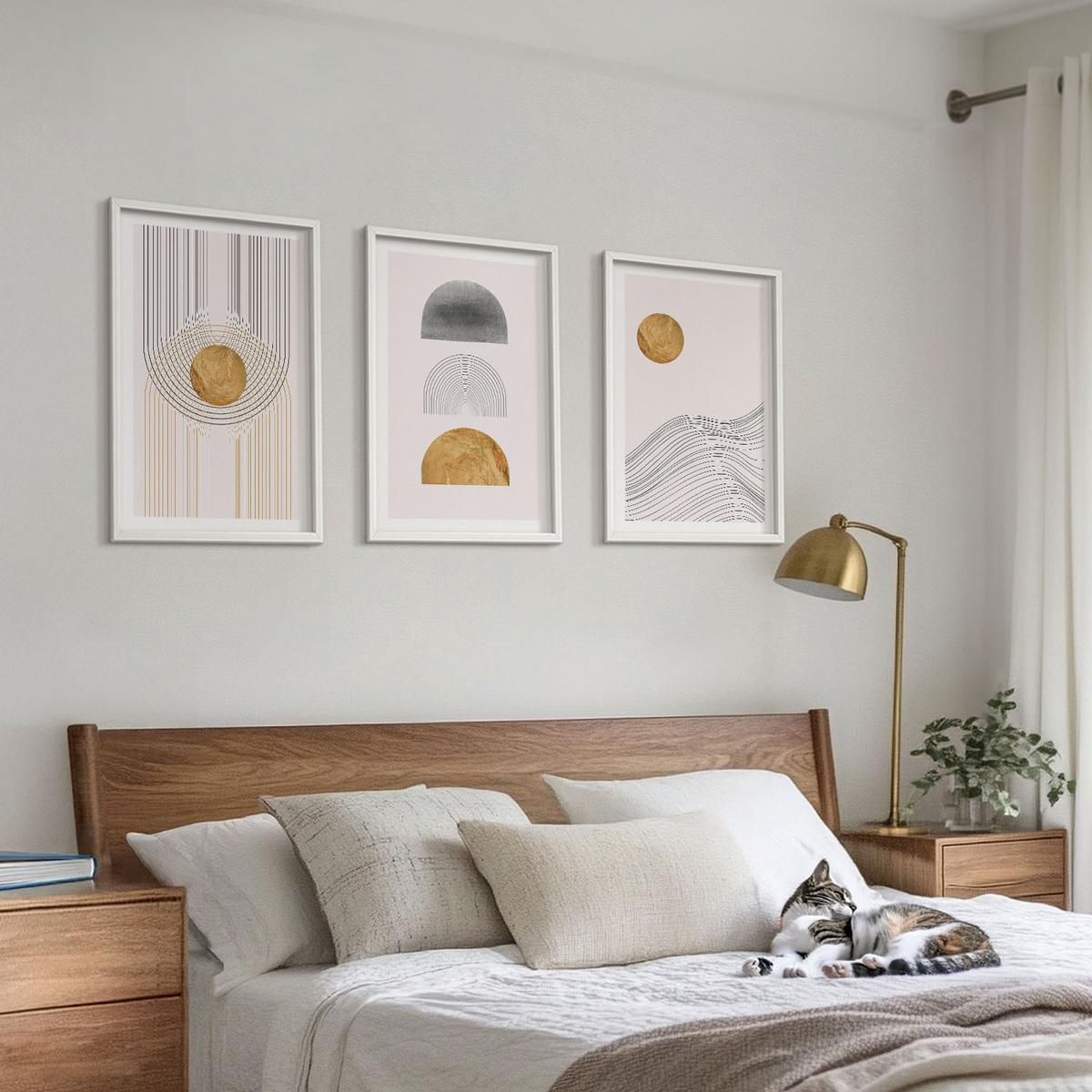 BILDER SET 3er Set - 40x60 cm Weißer Rahmen - Abstrakte Formen in Beige und Grau - Weiß, Kunststoff (40/60cm) - TULUP
