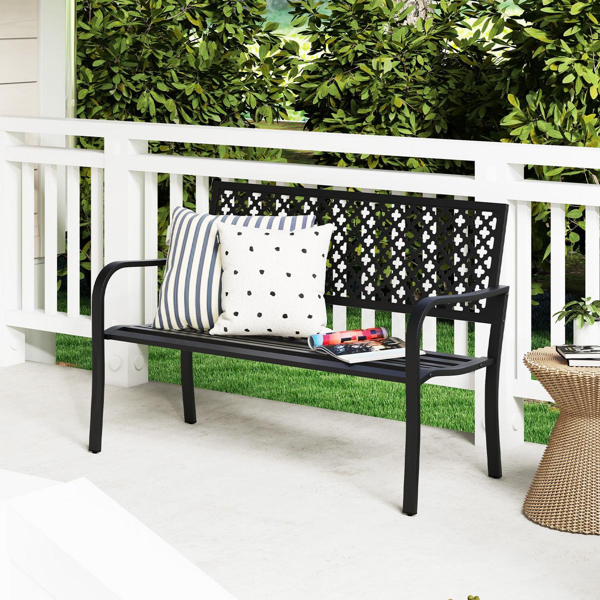 GARTENBANK Schwarz - Schwarz, Metall (127/86/62cm) - COSTWAY