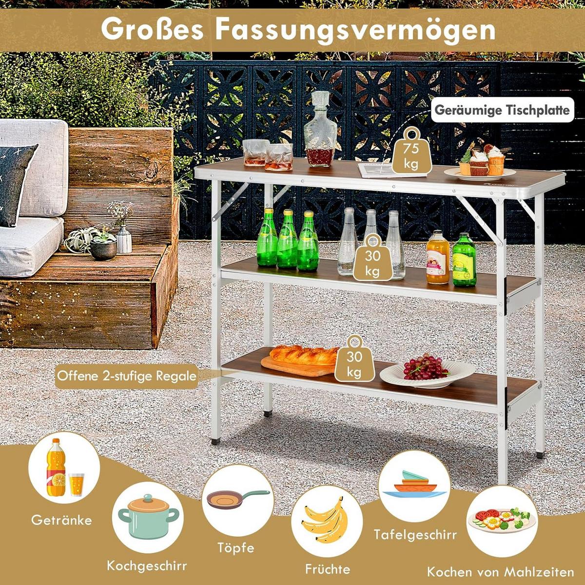 CAMPINGSCHRANK Kaffee - Braun, Holzwerkstoff (38/110/88cm) - COSTWAY