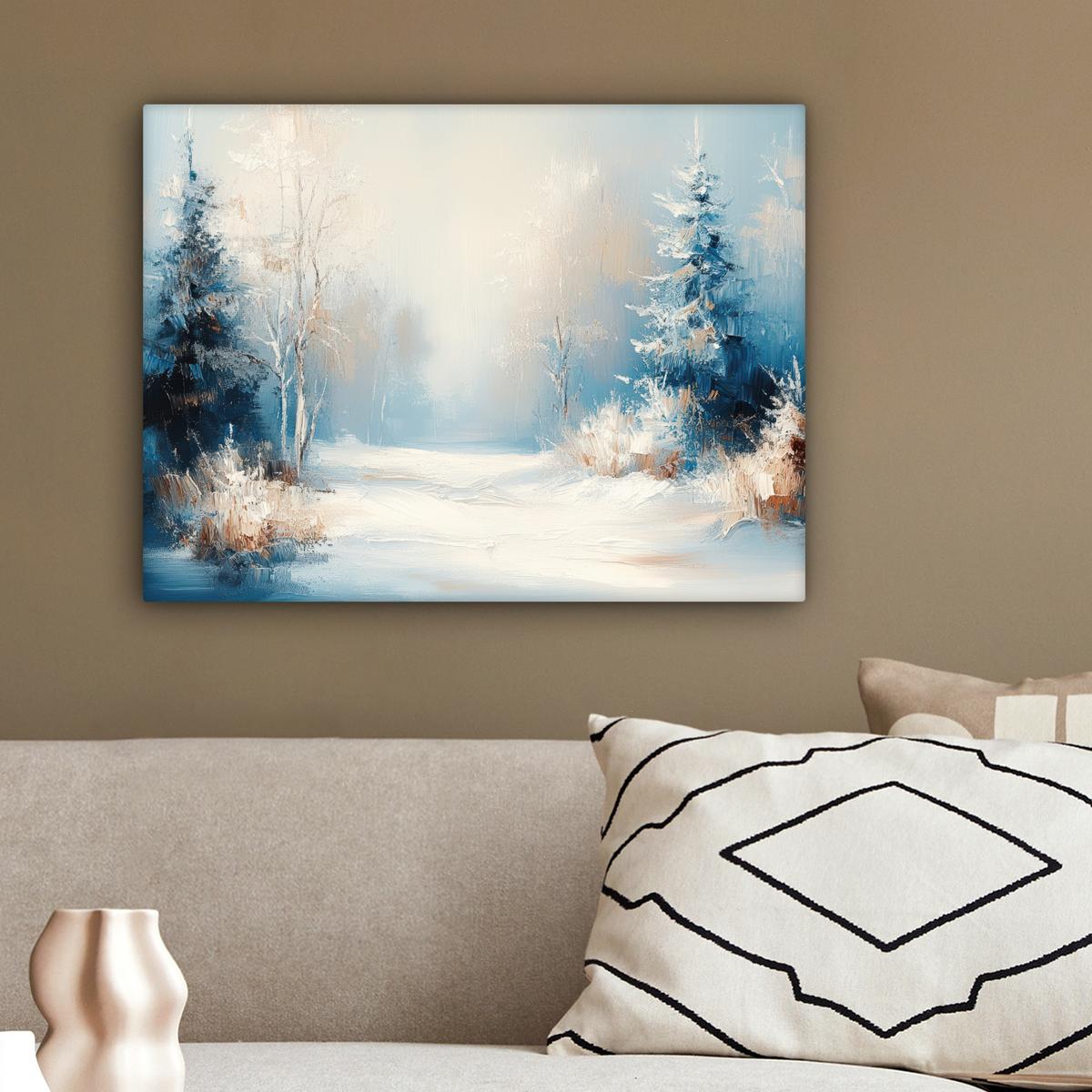 LEINWANDBILD Wald - Winter - Natur - Abstrakt - Schnee Wandbild 40x30 cm - Weiß, Textil (40/30cm) - MuchoWow